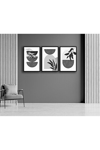 bestablo 3 Parça Gri Boho Stil, Çerçeveli Ahşap Tablo, Ev Dekoru Bestabo