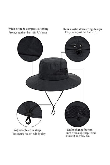 COOYA Foldable summer sun hat,nylon fabric,UV protection,adjustable size,suitable for outdoor use,black