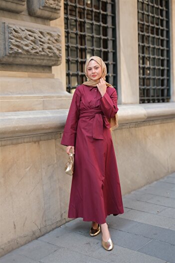 LOCCO Women's Front Tie Dress - Burgundy
