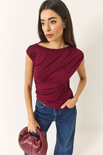 Bianco Lucci Women's Drape Detailed Soft Touch Flexible Viscose Blouse 4019 60284038