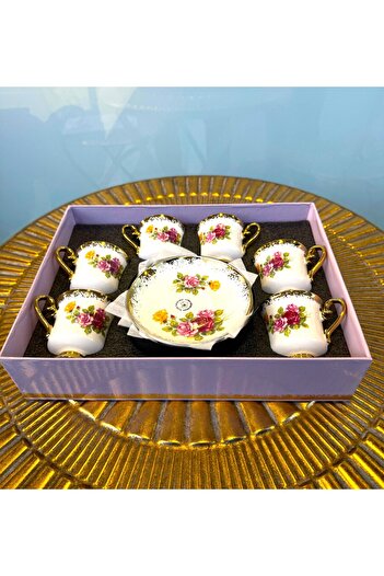 Kosova Owen Floral Coffee Cup Set with 6 Footed Cups