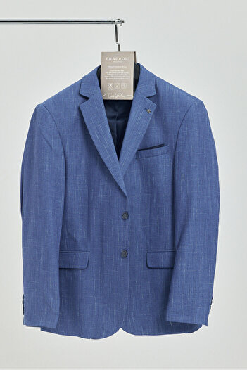 Frappoli Acario Men's Blue Mono Collar Slim Fit Blazer Jacket (Large Size - Oversize)