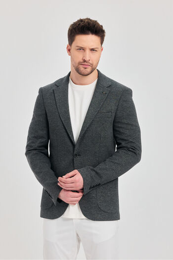 Frappoli Savue Men's Black Cotton Blended Stretching Fabric Slim Fit Blazer Jacket with Bag Pocket