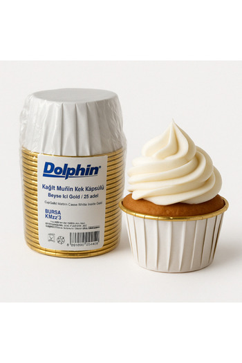 Dolphin White Gold Metallic 25-Pack Muffin Cupcake Cake Mold Container Capsule 6,5X4Cm