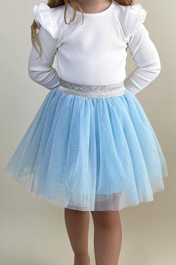 Breeze Fusta tutu pentru fete cu talie argintie din latex 5-10 ani, albastru deschis