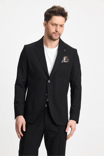 Frappoli Wilson Men's Black Cotton Blended Cool Summer Fabric Slim Fit Half Lined Sports Blazer Jacket