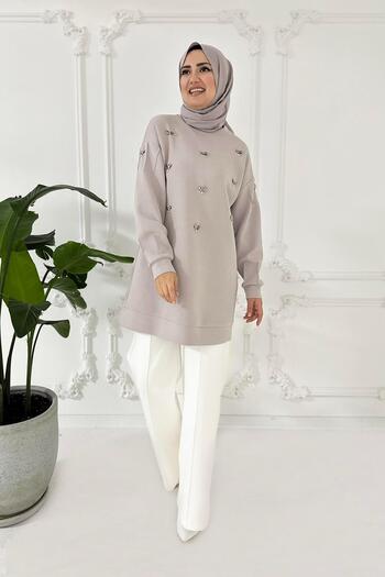 Moodbasic MOODBASİC TAŞ İŞLEMELİ TUNİK MB21.258 Gri