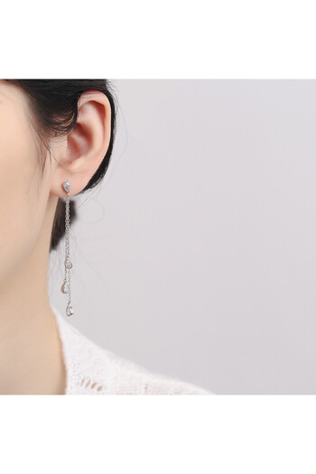 delis Long Drop Dangle Earrings in 925 Silver, with Zirconium, Rhodium Plated