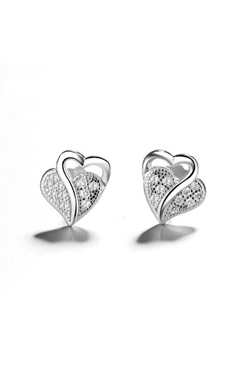delis Cercei Stud Inimă din Argint 925, cu Zirconiu, Placati cu Rodiu, Stil Romantic