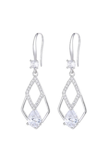 delis Cercei Atârnători Eleganți din Argint 925, cu Zirconiu, Placati cu Rodiu, Fără Închidere