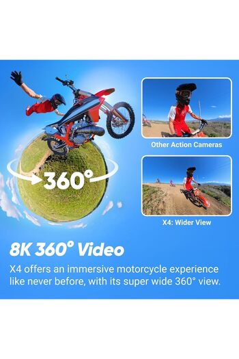 Insta360 X4 Motorcycle Bundle- 8K Waterproof 360 Action Camera, 4K Wide-Angle Video, 135 Min Battery