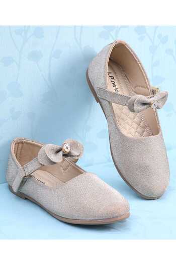 Pine kids Pine Kids Ballerinas with Velcro Closure & Bow Applique - Beige