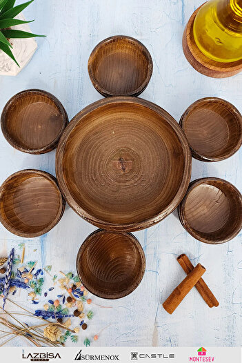 MONTESEV Handmade Wooden Natural Wood Snack Bowl Natural Wood Breakfast Bowl 7 Pieces