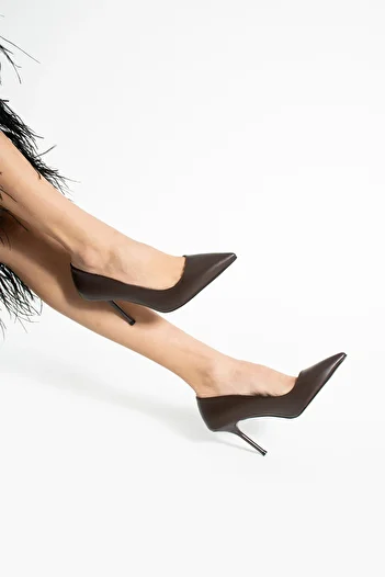 Güllü Shoes Dark Brown 9cm Vegan Leather Thin Heeled Stiletto |   Influential Elegance! For Graduation Wedding Office