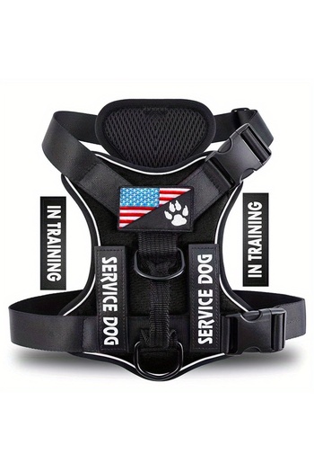 Choice M Black Service Dog Harness, Reflective Dog Vest Harness with 5 PCS Patches, Adjustable Soft Oxford