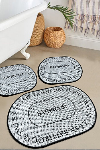 Chilai Home Baindos 3-Piece Bath Mat Set Gray, Non-Slip Base Toilet Set Djtbanyo