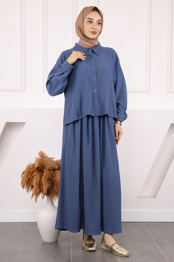 İmajButik Indigo Front Short Back Long Shirt Skirt Wrap Suit