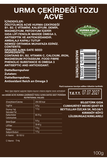 Hurma Aşkı Acve Hurma Çekirdeği Tozu 100 Gr