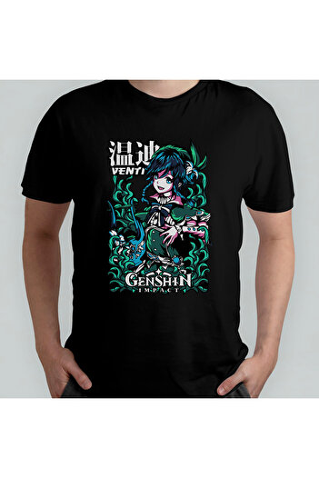 Pixxa Μπλουζάκι Genshin Impact Venti Unisex 100% βαμβακερό με λαιμόκοψη