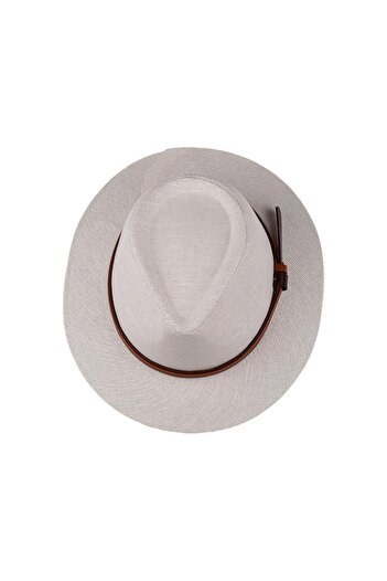 C&City Men's Belt Detailed Wide Brim Straw Hat Y25750-02 White