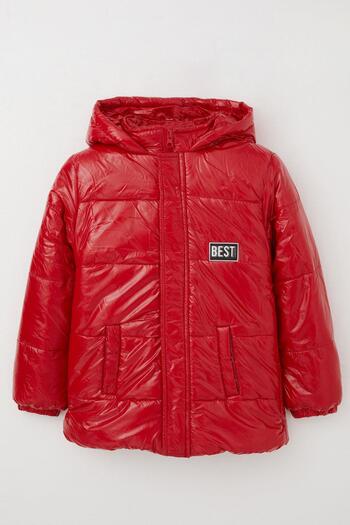 esso mandolin Boy's Coat Emblem Hooded Zippered 6-10 Years, Red