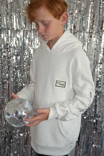 Breeze White Sweatshirt for Boys Ages 9-14 - Emblem Sleeve, Pockets and Zipper
