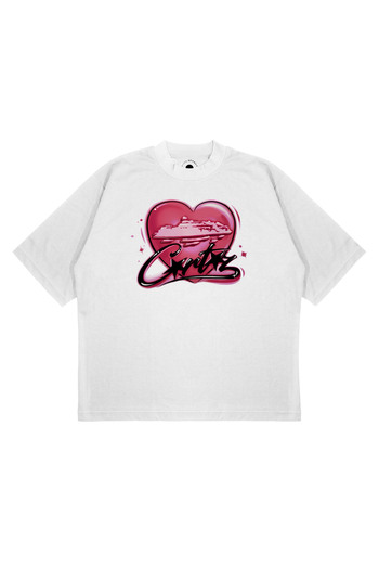 TRAGEDY Unisex Oversize Corteız Heart Heart Printed Boxy Fit Μπλουζάκι από χοντρό ύφασμα