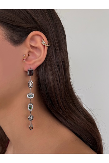 h&b design jewel Steel Silver Baguette Stone Earrings
