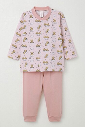 Breeze Kız Bebek Pijama Takımı Gökyüzü Temalı Hayalci Ayıcık Desenli 4 Ay-1 Yaş, Pembe