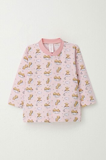 Breeze Kız Bebek Pijama Takımı Gökyüzü Temalı Hayalci Ayıcık Desenli 4 Ay-1 Yaş, Pembe