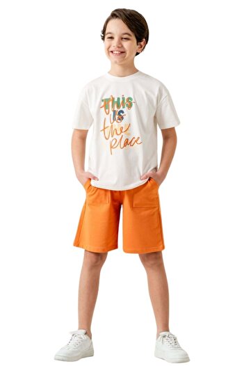 wakawakakidsstore This Is the Place" Written Boy's Shorts Suit - Ecru