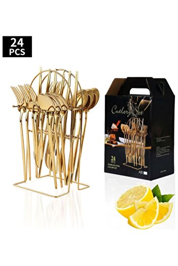 COOYA 24-Piece Gold Tableware Set, Stainless Steel for 6 with Forks, Spoons & Knives