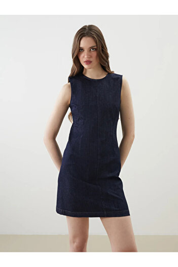 LC Waikiki Lcw Vision Indigo Crew Neck Mini Jean Dress