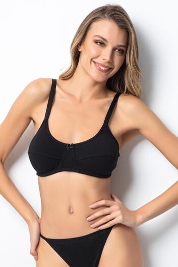 Doremi Women's Black Combed Cotton Bra