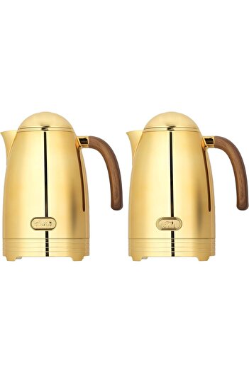 ALSAIF Thermal Flask for Coffee and Tea, Leakproof, Keeps Drinks Hot, 1L, Gold, Plastic