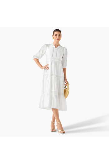 2Xtremz Lace Insert Midi Dress with 3/4 Sleeves