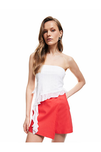 Koton Regular Fit Double Breasted Mini Linen Shorts Skirt