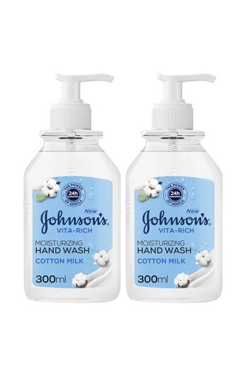 Johnson & Johnson Johnson's Hand Wash Vita Rich Moisturizing Cotton Milk 2 x 300 ml Soft, Nourished Hands Every Wash