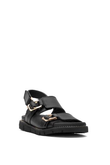 Venüs 25440013 Y Women's Genuine Leather Velcro Metal Accessory Flat Sole Sandals