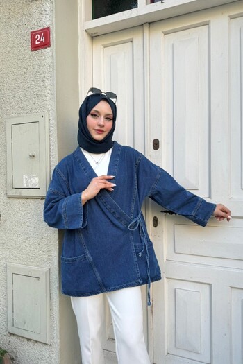 lurex moda Τζιν κιμονό με τσέπη