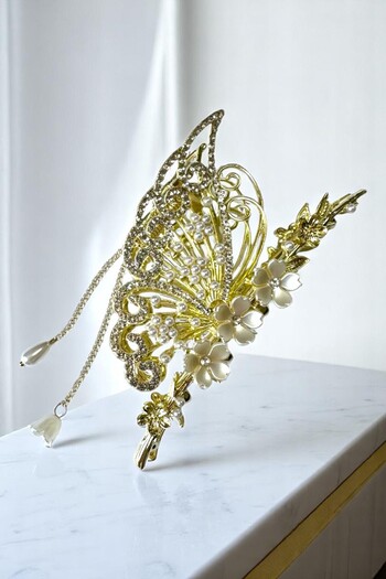 PETEK AKSESUAR Flower Butterfly Stone Metal Latch Buckle