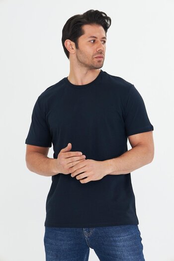 TRENDHİLL Men's Plus Size Cotton Crew Neck T-Shirt Navy Blue 5014B-L