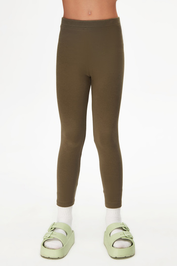 LOVETTI Soft Green Girls' Winter Full Length Solid Basic Leggings
