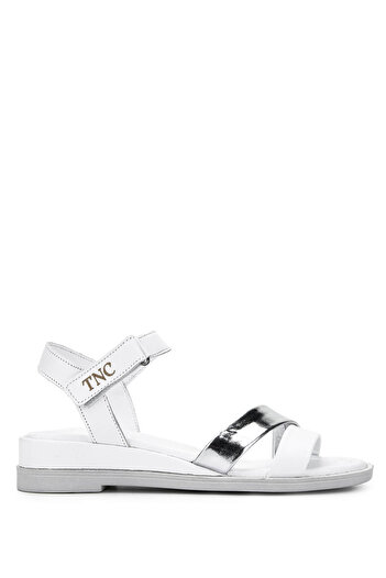 Tamer Tanca Women's Genuine Leather White/Lame Heeled Sandals