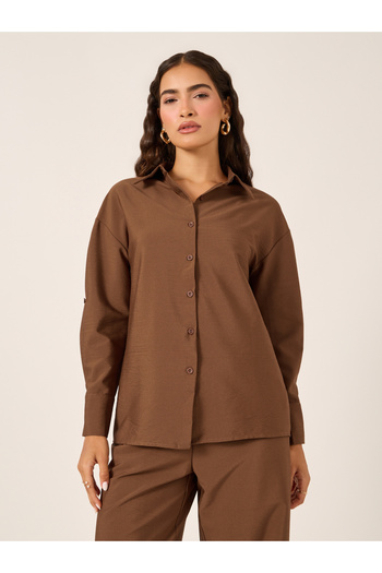 Styli Oversized Spread Collar Shirt and Wide Leg Pants Set