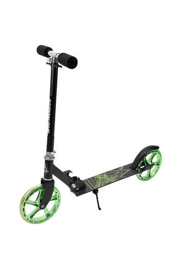 ACTION ONE Flow Folding Scooter with Jack, 200 mm Green Wheels, Black