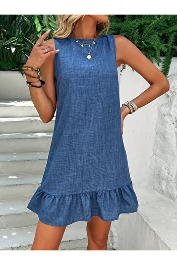 buğrahayalin Women's Sleeveless Crew Neck Ruffle Sofia Dress