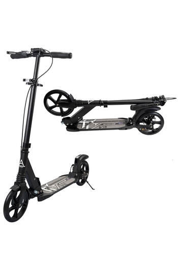 ACTION ONE Scooter with two shock absorbers and disc brake, black