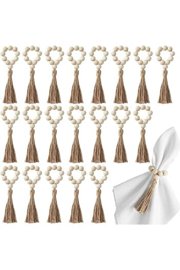 Emtory Home Bohemian Design |   Wedding Engagement Napkin Ring - Wooden Napkin Ring 6Pcs