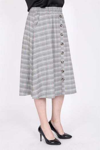MYLİNE Checkered Elastic Waist Skirt